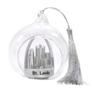 Mini Silver Skyline St. Louis Christmas Ornament Open Glass Ball