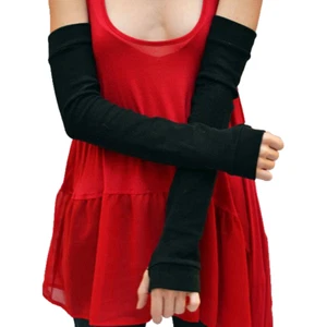 Long Arm Warmers Black Cotton Gloves Armwarmers Sun UV Covers Protection Summer - Picture 1 of 2