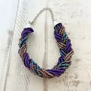 Costume Beaded Purple Braclet - Picture 1 of 4