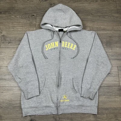 Vintage John Deere Sweatshirt Adult Large Gray Full Zip Hoodie Farming - Image 1 of 4
