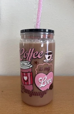 Coffee Is My Love Language hecho a mano 16 oz. Vaso globo de nieve con aspecto de café Foto 1 de 4