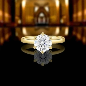 14k Gelbgold IGI Lab Grown Diamant Ehering 1,50 ct Rundschliff Solitär - Photo 1/9