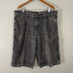 VTG Risk Jean Shorts Mens 40 Black Wide Leg Baggy Jorts Skater Y2K Hip Hop - Picture 1 of 10