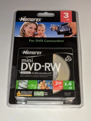 Memorex Mini DVD-RW 3-Pack 1.4GB 30 Minute 2X Speed Rewritable NEW SEALED - Image 1 of 2