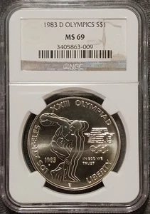 1983 D Olympics Commemorative Silver Dollar NGC MS69 - Picture 1 of 4
