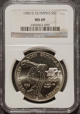 1983 D Olympics Commemorative Silver Dollar NGC MS69 - Image 1 of 4