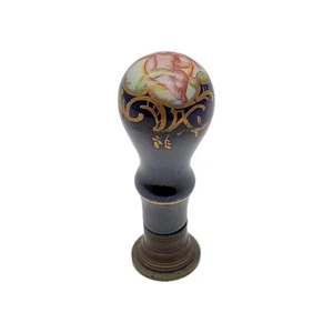 Antique Victorian French Fine Porcelain Hand Painted Cherub Angel Wax Seal Stamp - Picture 1 of 24