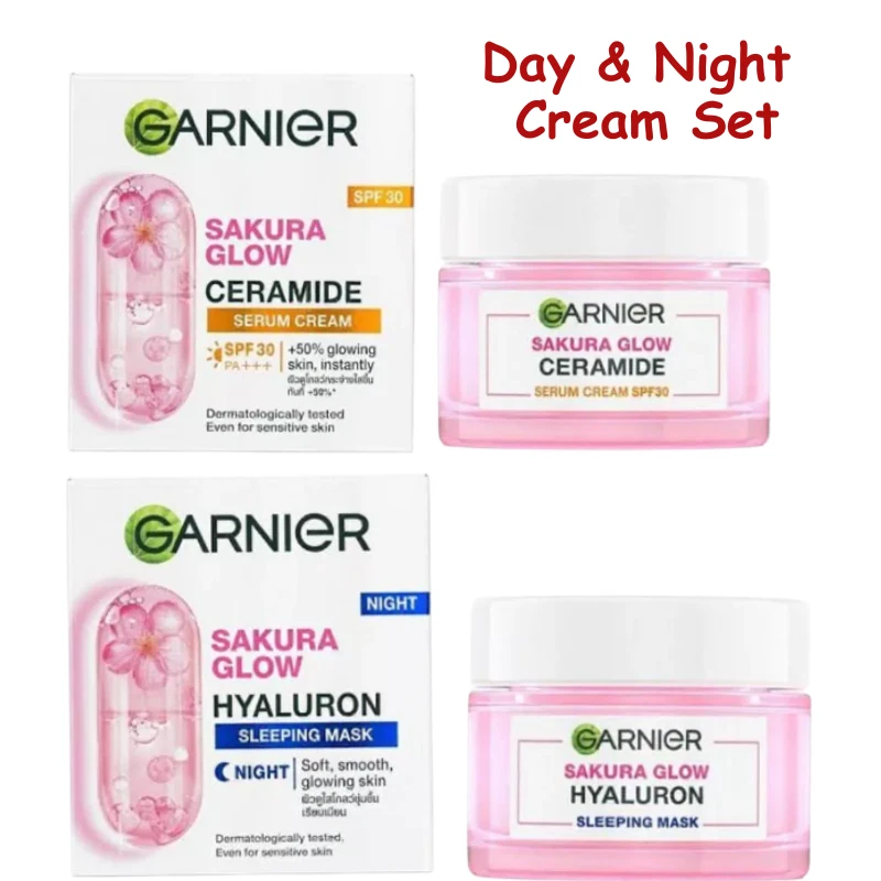 Conjunto de creme 2 x50 ml Garnier Sakura Glow Duo dia e noite ceramida hialurônio radiante - Imagem 1 de 4