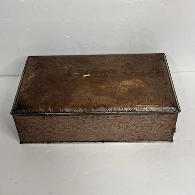 schraffts chocolate tin box embossed floral hinged lid massachusetts - Image 1 of 4