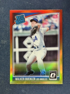 Donruss Optic 2018 rojo y amarillo Walker Buehler Dodgers clasificación novato Foto 1 de 2