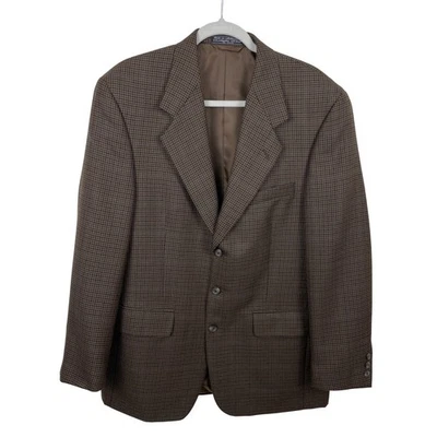 Abrigo deportivo Jeffrey Banks para hombre talla 40 marrón pata de gallo mezcla de lana Foto 1 de 4