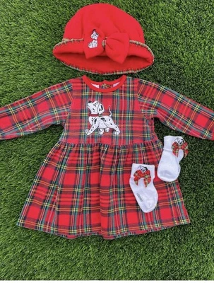 Vtg 101 Dalmatians Baby Dress Set Bundle Hat So Ka Dress Lot Size 6-12 Months - Image 1 of 2