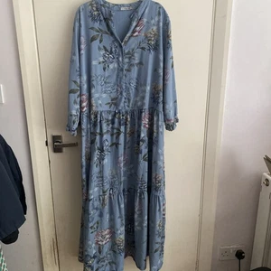 RosaRosae maxi Dress Size 3X 48/L49” blue floral 3/4 Sleeve made in Italy  - Picture 1 of 8