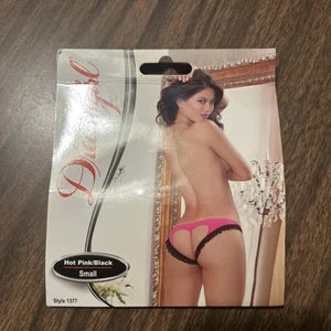 NEW Dreamgirl Hot Pink Black Mesh Spandex Stretch Lace Open Back Heart Panties - Picture 1 of 2