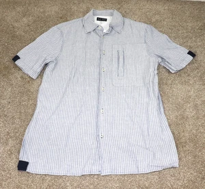 Armani Vintage Made In Italy Hemp Cotton Short Sleeve Striped Shirt Size Large - Picture 1 of 13