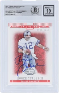 Roger Staubach Cowboys Signed 2007 Topps Triple Threads #99 #/1449 BAS 10 Card - Picture 1 of 2