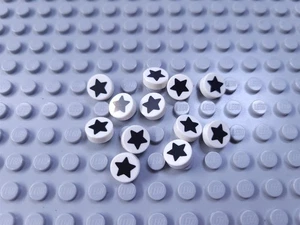 LEGO New Lot of 12 White 1x1 Round Tiles with Black Star - Picture 1 of 1