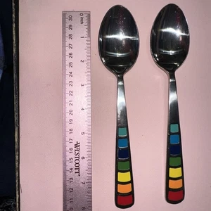 Fiesta Masquerade Rainbow Set Of 2 Stainless Dinner Spoons Flatware Replacement - Bild 1 von 8
