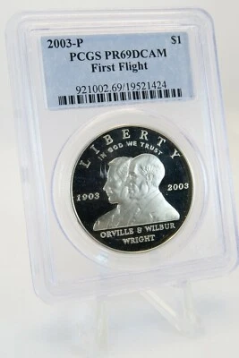 2003-P PCGS PR69DCAM First Flight $1 Modern Commemorative Silver Proof - Image 1 of 2