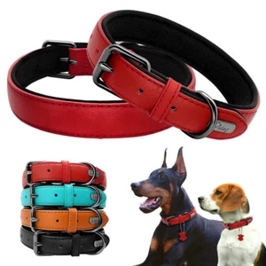 Genuine Real Leather Dog Collars Comfort Padded Pet Adjustable Neck Strap S M L - Picture 1 of 28