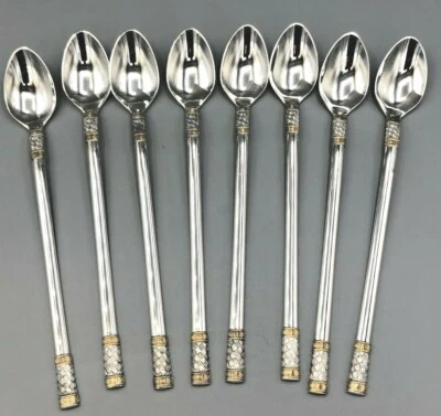 Golden Aegean Weave by Wallace Sterling Silver set of 8 Iced Beverage Spoons 8" - Image 1 of 4