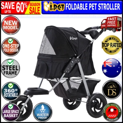 iPet i.Pet Pet Stroller Dog Carrier Foldable Pram Large Black Wheel Travel NEW - image 1 of 4