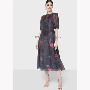 Neu mit Etikett Ted Baker Mekayla Midikleid mit Blumenmuster Größe 2 schwarz/mehrfarbig - Bild 1 von 18