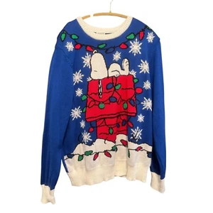 Peanuts Snoopy Weihnachtspullover Holiday Lights Strick blau Large - Bild 1 von 5