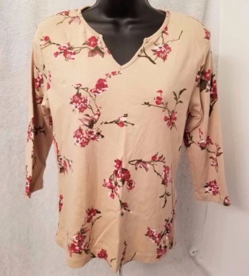 Camisa Top Blusa Gloria Vanderbilt Mujer Talla M Mediana Marrón Rosa Verde Floral Foto 1 de 3
