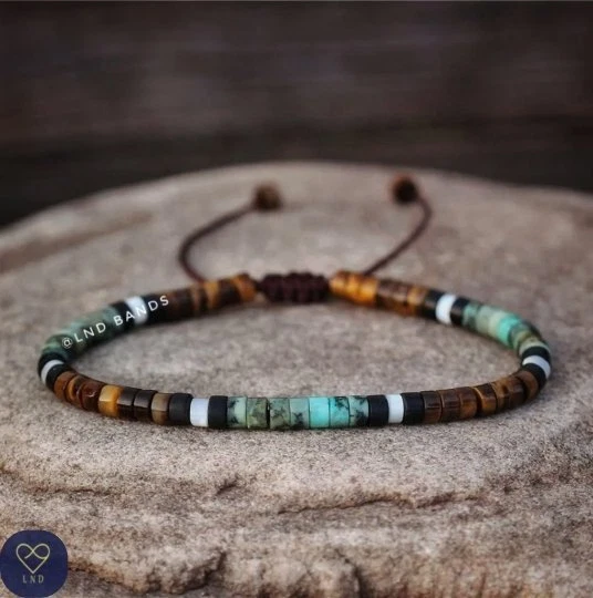 African Turquoise with Tiger Eye Minimalist Bracelet, Handmade Healing Bracelet - Image 1 of 4