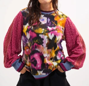 Anthropologie Bl-nk London Pullover Blusa XS Rosa Contrasto Occhielli Manica a sbuffo - Foto 1 di 12
