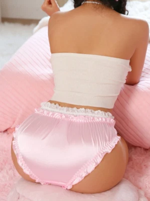 Sexy Lindo Lazo Lolita Sissy Satén Encaje Calzoncillo Para Mujer Kawaii Rosa Blanco Foto 1 de 4