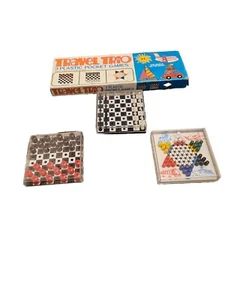 Vintage Travel Trio Plastic Pocket Board Games Checkers Chess Chinese Checkers - Picture 1 of 7