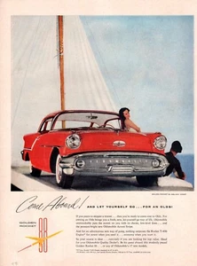 Oldtimer Automobil Print Autoanzeige Oldsmobile Super 88 Coupe Come Aboard 1957 Anzeige - Bild 1 von 2