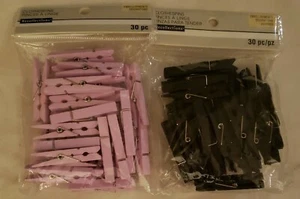 PINK/Blk Mini Clothespins 30/pk Wood Embellishments Photo Gift Tags (2) - Picture 1 of 7