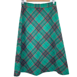 Vintage green plaid midi skirt size medium 60s union made preppy Nerd rock a bil - Picture 1 of 7