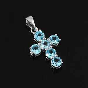 Colgante/dije cruz joyería plata esterlina 925 piedras preciosas topacio azul suizo - Imagen 1 de 4