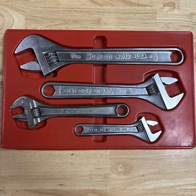 Snap On 4 Piece Adjustable Wrench Set AD6 ADS8 AD10 AD12 USA READ! - Image 1 of 4