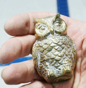 Vintage Solid Brass Owl Paperweight, 2” tall, 7.2 oz weight, Used - Picture 1 of 9
