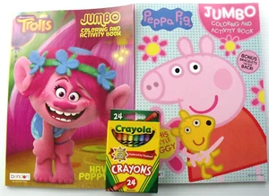 Peppa Pig & Trolle Jumbo Mal- & Aktivitätsbuch 24 Crayola Buntstifte Neu 160 Seiten - Bild 1 von 6