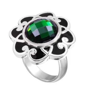 Anillo de pergamino flor esmalte negro joyería camaleón KR9B (tallas 6 y 7) - Imagen 1 de 1
