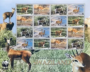 SWAZILAND WWF ORIBI & KLIPSPRINGER STAMPS SHEET MNH 2005 ANTELOPE WILD ANIMALS - Picture 1 of 1
