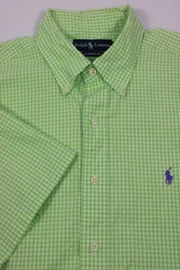 Ralph Lauren Button Down Shirt Mens Large Green Check Short Sleeve Classic Fit - Picture 1 of 8