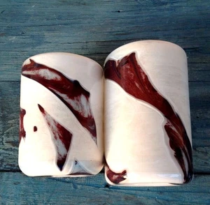 SET OF 2 FUSED STUDIO ART HAND BLOWN GLASS WHITE & RED BLOOD ON SNOW - Picture 1 of 9