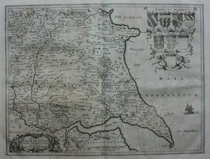 Mapa antiguo de East Yorkshire, ""DUCATUS EBORACENSIS PARS ORIENTALIS", azul, c.1648 - Imagen 1 de 8