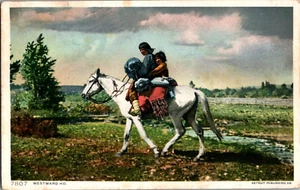 Postal Westward Ho Indian Family Riding Horse Divided Back Detroit Publishing - Imagen 1 de 2