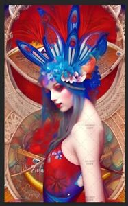 Stunning Art Deco Girl Floral Print by Ziola Signed 11x17 Pop Art Surrealism