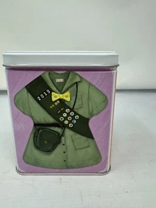 Girl Scout Brownie Tin cookie jar Depicting Four Vintage Original Uniforms can - Picture 1 of 6