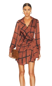 NWOT JONATHAN SIMKHAI SOFIA TIE-WAIST DRESS METALLIC SHIBORI BROWN Size 2 $395 - Picture 1 of 9