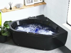 Whirlpool Badewanne 140x140 cm mit Armaturen 12 Massage Düsen Eckwanne schwarz - Bild 1 von 12